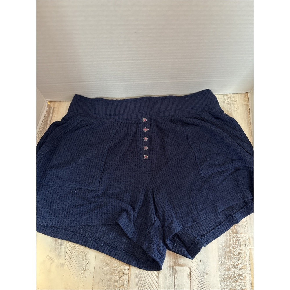 ANTHROPOLOGIE Shorts Womens Size S Blue Wendy Waffle Knit Lounge SATURDAY SUNDAY